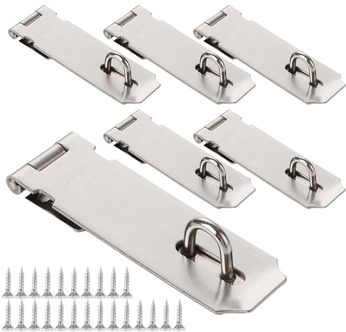 AKOLAFE 6 Pièces Loquet Porte Inox 5 Pouces Argenté, Verrou Porte à Angle Droit avec Vis, Moraillon Verrouillage pour Armoire, Portail, Garage et Abri