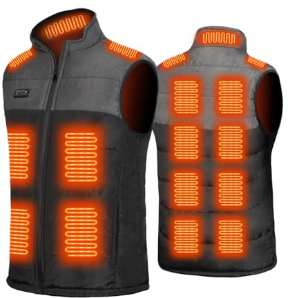 Avarmora Giubbotto riscaldante Elettrico Giubbotto riscaldato con 3 regolatori di temperatura 15 zone di riscaldamento Giubbotto riscaldante per uomo donna Outdoor Sci Pesca Campeggio, nero/grigio, L