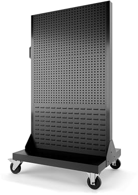 Jan Nowak Werkzeugwagen Werkzeugwand mit Lochwand Werkstattwagen Metall Bequemer Griff 4 Rollen Pulverbeschichtet 155,5 cm x 96,5 cm x 61 cm (Schwarz)