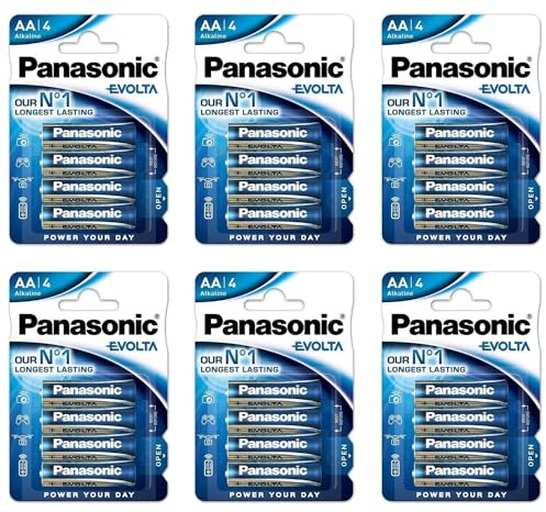PANASONIC Confezione da 6 blister da 4 batterie alcaline Evolta AA LR06-1,5 V