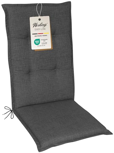 Herlag Gartenstuhlauflage Emma Hochlehner 120x50cm | Wasserabweisende Sitzauflage für Gartenstühle | UV- & Fleckschutz | Bequemes Stuhlpolster 6cm | Pflegeleichte Easy-Line | Öko Tex 100 | Anthrazit