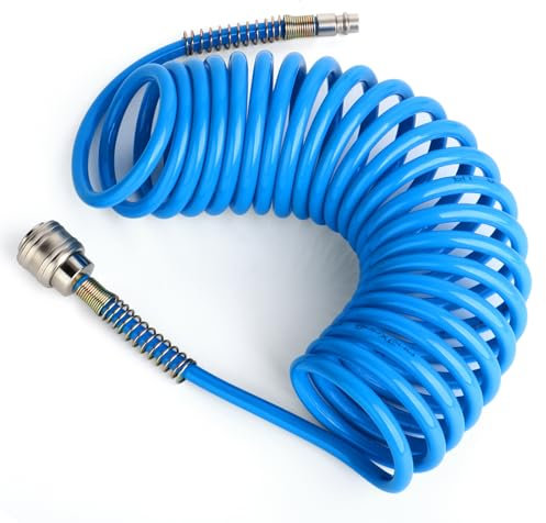 TAILONZ PNEUMATIC 5M manguera de aire en espiral de PU con 8mm de diámetro exterior, (con acoplamiento rápido y boquilla de enchufe, material de manguera de PU)