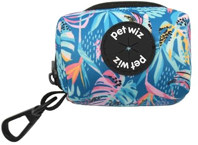 Poop Bag Holder, in an Easy Clean Material and Fun Designs. Featuring a Zip and Clip for Easy Attachment to Lead. Convenient Poop Bag Dispenser including Roll of Bags. (Tropical Breeze)
