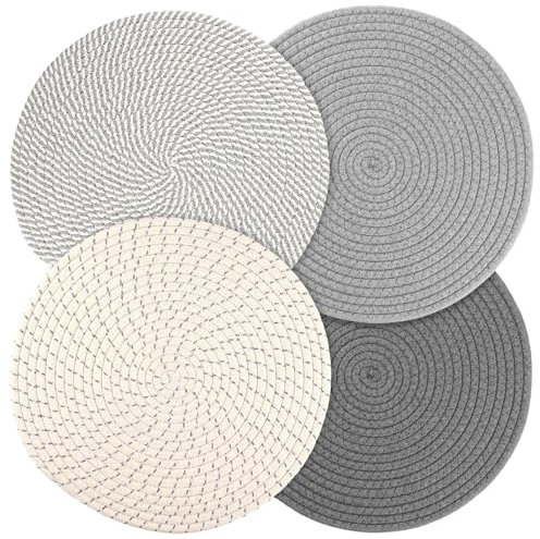 AHEJIOO 4 Stück Topfuntersetzer, untersetzer Topf, Topf untersetzer, Untersetzer Baumwolle Faden Weben Matte Isolierte Platzset, für Küche Töpfe, Pfannen und Teller(4 Farben)