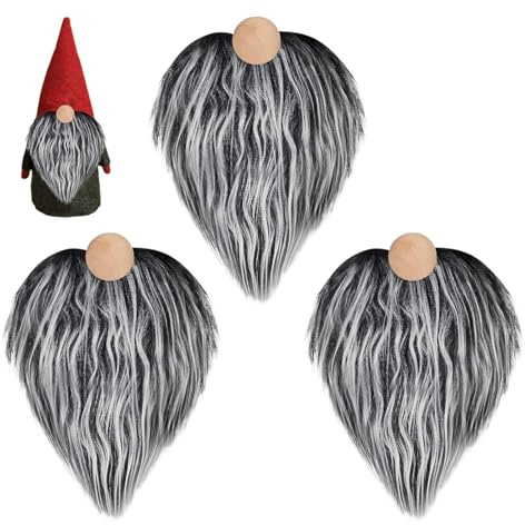 3 Pezzi Barba di Gnome Natalizia in Pelliccia Sintetica Pre-Tagliata con Sfere di Legno per Naso di Gnome –Soffice da Gnomo Pretagliata per Artigianato Fai Da Te, Decorazioni di Natale (Grigio)