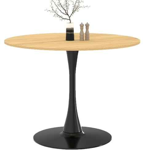 IDMarket - Runder Esstisch Dalia 4 Personen Tulpenbeine Holz und Schwarz 100 cm