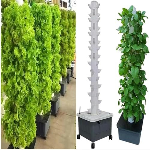 WJYTDHIQS Tour hydroponique, Tour hydroponique 15 étages 45 Trous, système de Culture aquaponique, kit aéroponique pour Jardin Herbes, Fruits et légumes avec Pompe hydratante, Adaptateur