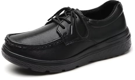 Chaussures D'infirmière De Travail en Cuir Antidérapantes À Lacets Doublées De Fourrure Mignonnes Et Chaudes pour Femmes, Mocassins Orthopédiques Confortables À Coussin d'air Souple(Black,39 EU)