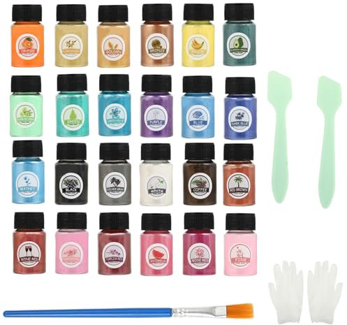 Epoxidharz Farbe Mica Pulver,24 Farben * 10g, Hochwertige Farbpigmente für Gießpulver – Ideal für kreative Projekte wie Seifenfarbe, Resin, Kerzen, Badebomben, Schmuck und Schleim.