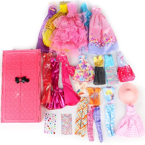 Charmofun Vetements et Armoire pour Poupee 11.5 Pouces, Poupée Dressing, Ensembles de Accessoires Poupon Comprenant Robes, Jupe Courte, Top, Pantalon, Bikini, Cadeaux pour Filles de 6 Ans et Plus