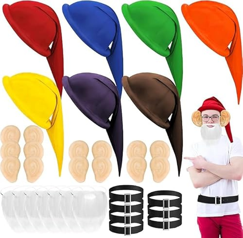 KDXBQ 28 Pcs Dwarf Halloween Costumes, Gnome Costume Set Dwarf Accessories Group Costumes for Christmas Fairy Tale Party