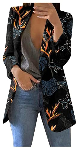 Generico Blazer Donna Autunno Giubbotto Primaverile Donna Maniche Lunghe Fluido Suits Autunnale Tailleur Cerimonia Leggero Giacca Mezza Stagione Elegante Blazer Ropa 11#Nero XL