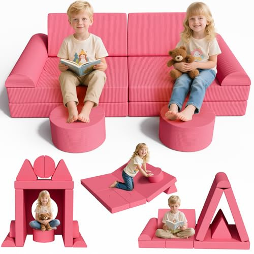 Divano per Bambini 15 Pezzi, Divano da Gioco per Bambini, Divano Gioco Modulare in Schiuma, per Camera da Letto e Sala Giochi, Mobili Creativi per Sala Giochi, Regalo bambini, Velluto a Coste (Rosa)