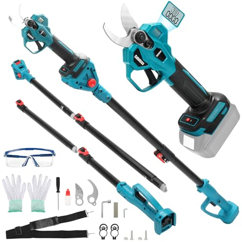 Batteridriven grensax kompatibel med Makita 18 V batteri (utan batteri), 2-i-1 elektrisk trädgårdssax med 2 m förlängningsstång, max 45 mm skärdiameter, för beskärning av träd och fruktträd