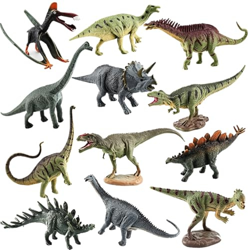 LUKIUP Juego de 12 Juguetes de Dinosaurios, Figuras realistas de Dinosaurios, Caja de Almacenamiento para cumpleaños Regalos