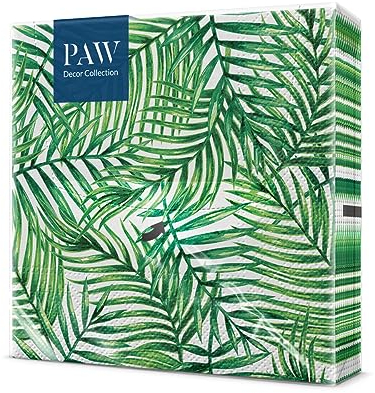 PAW - Serviette Papier 3 Plis (33 x 33 cm) I Lot de 20 I Serviette de Table Papier Idéal pour les Anniversaires, Journées Portes Ouvertes, Garden Parties, Fêtes de Famille (Tropical Leaves)