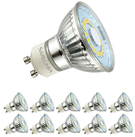 sanlumia 10 X 5W GU10 LED Super Bright Spotlight Bulb 450lm 120 Degree Beam Angle Non Dimmable 50W Halogen Equivalen Cool White 6400K