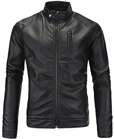 Retro Biker Moto Jacket Veste en Cuir Blouson en Similicuir Homme Noir 4XL
