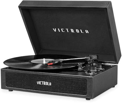 Victrola Parker – 3-Speed Bluetooth Suitcase Turntable with Built-In Stereo Speakers, Aux-In, RCA & Headphone Jack, Wireless Music Streaming (Black)