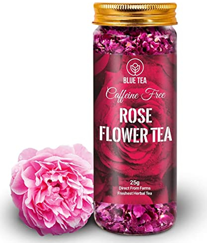 BLUE TEA - Rose Tea - 25 Gram | Black Deals Friday 2025 | FARM PACKED | Grade A - Natural Sun Dried Rose Flower Petals | Caffeine Free Herbal Tea - Recycled Food Grade Pet Jar |