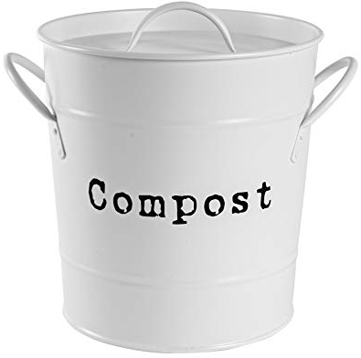 Harbour Housewares Vintage Kitchen Compost Bin - 3.2L - White - Steel Indoor Countertop Food Waste Caddy Compost Container with Handles & Removable Inner Liner - Rustic Style Countertop Bin