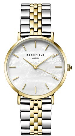 Rosefield The Upper East Side Silver Gold Duotone mit Perlweißes Zifferblatt und 33 mm Goldgehäuse UWDSSG-U30 Edelstahl