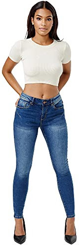 Tazzio Damen Skinny Fit Push Up Jeans F106 Blau Größe 38 – Figurbetonte Stretch-Jeans mit Shaping-Effekt – High Waist Hose für Alltag & Freizeit