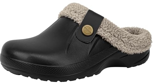 ChayChax Donna Uomo Invernali Zoccoli Sabot Imbottiti Calde Morbide Pantofole Casa Esterno in Comode Peluche Inverno Impermeabile Scarpe da Giardino, Nero 1, 37/38 EU