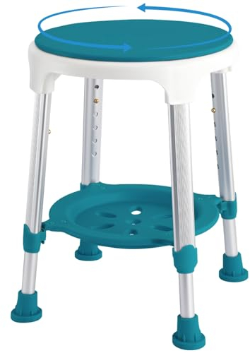 KSITEX Shower Chair for Elderly Adults, Swivel Shower Stool 360°Rotating, 6-Level Height Adjustable Shower Seat, Disabled Shower & Bath Chair Non-Slip Feet Stool with Padded, Shower Bench Tool-Free