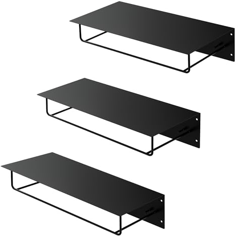 ML-Design Set 3X Percheros de Pared con Barra de Colgar y Estante Flotante para Sombreros 60x30x15 cm Negro Metálico Vestidor o Armario de Pasillo Panel Colgante de Entrada para Chaquetas y Abrigos
