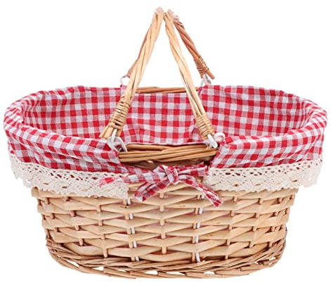 DEARMAMY 1 Piccolo Cestino in Vimini Intrecciato Cestino in Salice Naturale con Manici E Fodera Cestino per Uova Cestino da Picnic Cestino di Pasqua per Pasqua Picnic Regali Decorazioni