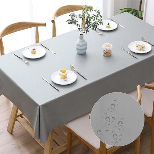 Galerie SV Tischdecke Abwaschbar, 140x200 cm Wasserabweisend Tischdecken, Schmutzabweisend Tischwäsche Tafeldecke Outdoor Rechteckig Fleckabweisend für Küche Camping Garten Geburtstag Party Grau