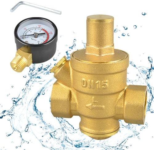 ZOESURE Régulateur de pression d'eau, réducteur de pression d'eau en laiton avec manomètre et filtre à tamis en pouces pour une pression d'eau optimale.