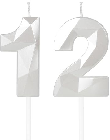 mciskin White 12th Birthday Candles, 3D Number 12 Candles for Cake, Girls Boys 12th Birthday Decorations,Pearl White Candle Cake Topper Decorations for Birthday Party Weddings Anniversary Supplies