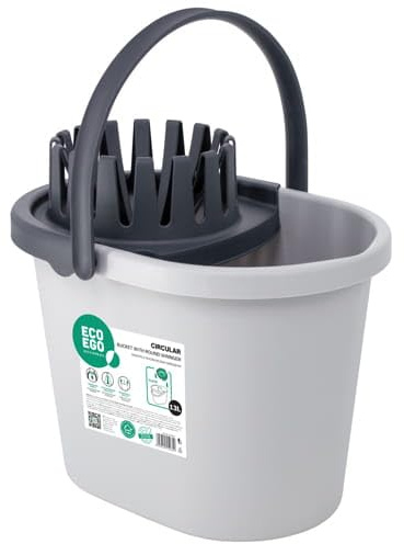Eco Ego Set di mocio per pavimenti con secchio e secchio per pulizia con sistema di pulizia svitante, set di pulizia secchio per mocio, 13 l, rotondo