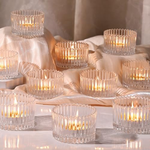 HAVITI 24 Pcs Large Tea Light Holders, Clear Glass Candle Holders, Votive Candle Holders for Table Centerpiece Wedding Table Decor(1.57 H 2.64 D)
