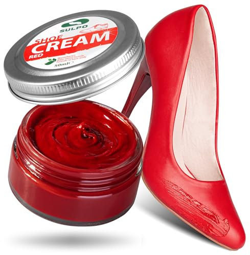 SULPO Schuhcreme Schwarz - Shoe Cream - Schuhputzcreme - Ledercreme Lederbalsam Glattleder - Wasserbassiert - Farbe auffrischen - Lederpflege - Echt und Kunstleder - 50ml (Rot)