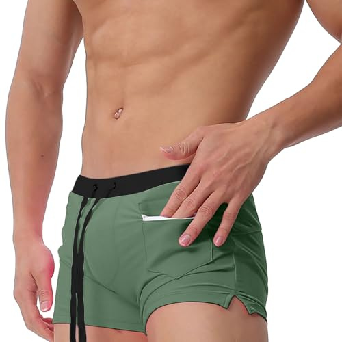 Short De Bain Homme Maillots Slip Shorts Boxer Séchage Rapide Léger Et Respirant Maillot Calecon Jammer Natation avec Poche Protection UV Mayo Court Arena Calecons Hommes Anti-Transpiration Blanc L