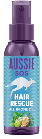 Aussie SOS Hair Rescue Huile Capillaire Tout-en-Un 100ml Pour Démêler et Lisser les Cheveux, Aide à Prévenir les Fourches et Hydrate Pendant 100 Heures, Formule végane