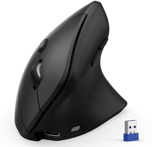 TECKNET Ergonomic Mouse, Wireless Bluetooth (BT 5.0/3.0 + 2.4G) Vertical Mouse, Lightweight & Rechargeable USB-A Receiver Mouse, 6 Adjustable DPI Up to 4800, Silent Click for PC/Mac/Windows/Android