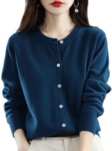 Moda Mujer,Suéter Cárdigan De Cachemira para Mujer Cuello Redondo Manga Larga Botones Prendas De Punto Suéteres De Lana De Punto Suaves Y Cálidos Chaqueta Informal De Color Liso Abrigo De Transi