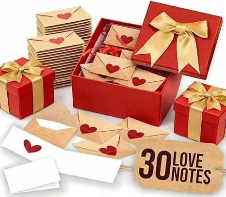 Caja de notas de amor DIY – Mini tarjetas en blanco y sobres para él/ella, tarjetas de amor para el día de San Valentín con calcomanías de corazón, pequeña tarjeta del día de San Valentín, pequeña