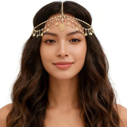 VOOSFSIE Catenella per la Testa Oro, Catena Testa Donna Copricapo Catena Oro in Stile Bohémien, Egiziana Accessori Capelli, per Donne e Ragazze Nozze Festival Prom
