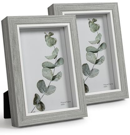 Afuly 6 x 4 Picture frame Grey Picture Frames 6x4 Family Photo Frame MDF Multi Photo Frames for Wall with White Thick Edge Tabletop Home Decor Christmas Women Friends Gifts 2 Pack