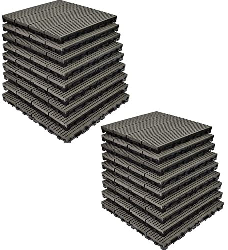 Dalles En Composite Extérieur Emboîtable, Lot De 18 Caillebotis Clipsables - Pour Balcon, salle de bain Terrasse De Toit, Bain a remous , Sol Douche, Piscine, Entree - Couleur Gris 30 X 30 X 2.5 Cm