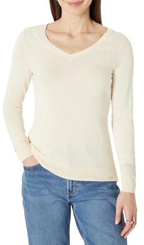 Amazon Essentials Maglione Leggero con Scollo a V Maniche Lunghe Donna, Pesca Pallido, M