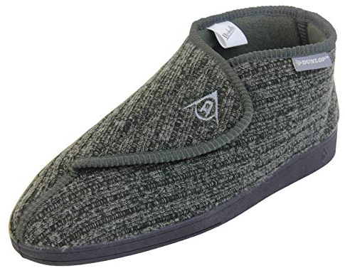 Dunlop Mens Adjustable Quick Easy Touch Fastening Orthopaedic Boot Slippers - Washable Hook and Loop Cosy Winter Bootie Slippers Men Size 9 UK