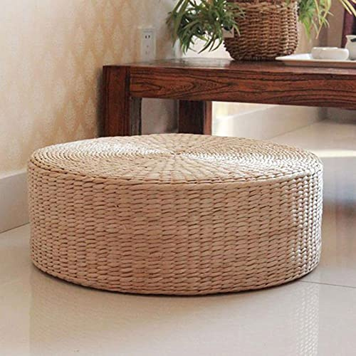 DEDEMCO Puf natural tejido a mano, cojín de paja redonda de estilo japonés, cojín hecho a mano para el suelo, para fiesta, sala de estar, balcón, jardín