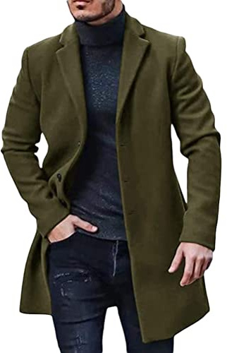 ORANDESIGNE Cappotto Uomo Lana Lungo Elegante Giacca Slim Fit Trenchcoat Tinta Unita Manica Lunga Doppiopetto Giubbotto con Collo di Pelliccia Business Caldo Outwear Jacket Coat Cardigan B Verde L