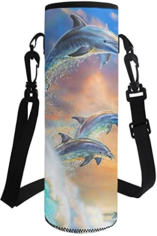 HUGS IDEA Sac Gourde Isotherme pour Bouteille d'Eau avec Bandoulière Réglable pour Voyage, Randonnée, Sport, Dauphins, L, Organiseur de Sac